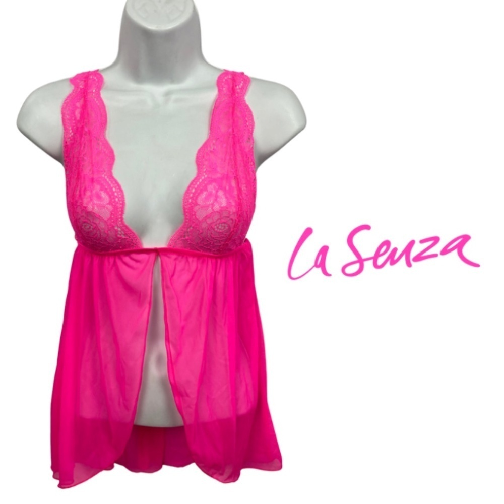 La Senza Sheer Lace Babydoll Lingerie – Hot Pink – Size Small